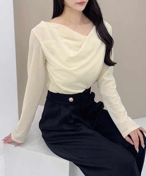 SOELA(ソエラ)の「【INGNI SOELA】レースドッキングベロアトップス/WEB限定(Tシャツ/カットソー・レディース・グレー系その他/ブラック/アイボリー・FREE)」の1枚目の写真