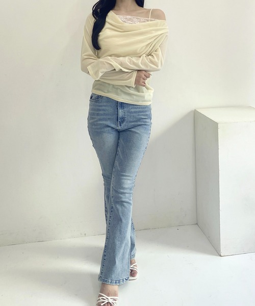 SOELA(ソエラ)の「【INGNI SOELA】レースドッキングベロアトップス/WEB限定(Tシャツ/カットソー・レディース・グレー系その他/ブラック/アイボリー・FREE)」の6枚目の写真