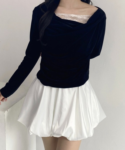 SOELA(ソエラ)の「【INGNI SOELA】レースドッキングベロアトップス/WEB限定(Tシャツ/カットソー・レディース・グレー系その他/ブラック/アイボリー・FREE)」の8枚目の写真