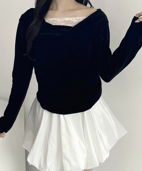 SOELA(ソエラ)の「【INGNI SOELA】レースドッキングベロアトップス/WEB限定(Tシャツ/カットソー・レディース・グレー系その他/ブラック/アイボリー・FREE)」の9枚目の写真