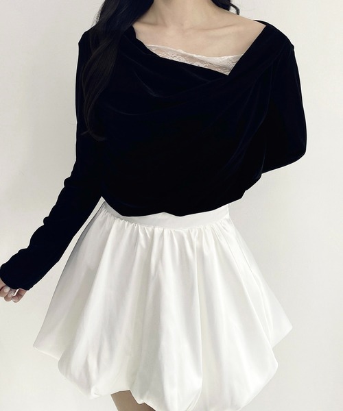 SOELA(ソエラ)の「【INGNI SOELA】レースドッキングベロアトップス/WEB限定(Tシャツ/カットソー・レディース・グレー系その他/ブラック/アイボリー・FREE)」の10枚目の写真