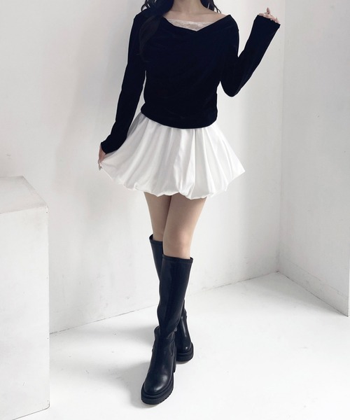 SOELA(ソエラ)の「【INGNI SOELA】レースドッキングベロアトップス/WEB限定(Tシャツ/カットソー・レディース・グレー系その他/ブラック/アイボリー・FREE)」の12枚目の写真