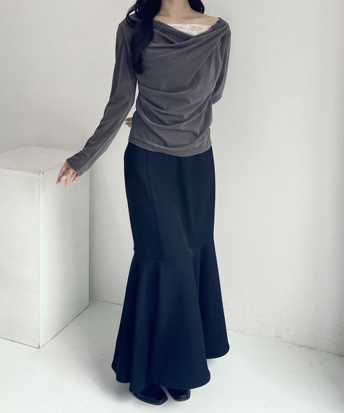 SOELA(ソエラ)の「【INGNI SOELA】レースドッキングベロアトップス/WEB限定(Tシャツ/カットソー・レディース・グレー系その他/ブラック/アイボリー・FREE)」の15枚目の写真