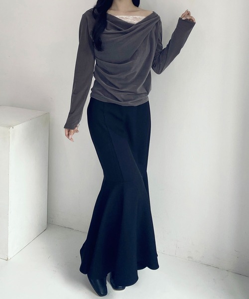 SOELA(ソエラ)の「【INGNI SOELA】レースドッキングベロアトップス/WEB限定(Tシャツ/カットソー・レディース・グレー系その他/ブラック/アイボリー・FREE)」の16枚目の写真