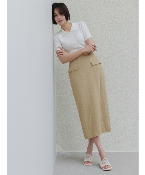 MEMUA（メムア）の「フレットポケットミディスカート（ブラック）（スカート・レディース・ベージュ・SMALL/LARGE/MEDIUM）」の3枚目の写真
