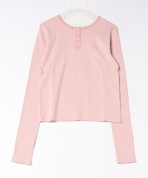 styiro（スタイロ）の「【8色展開】前後2WAY ヘンリーネック細ボーダーロンT 26AW新作 秋服 冬服 レイヤード 紅葉 お出かけ（Tシャツ/カットソー・レディース・イエロー/ピンク/オートミール/ブラウン/チャコールグレー/ホワイト/ネイビー/ブラック・FREE）」の8枚目の写真