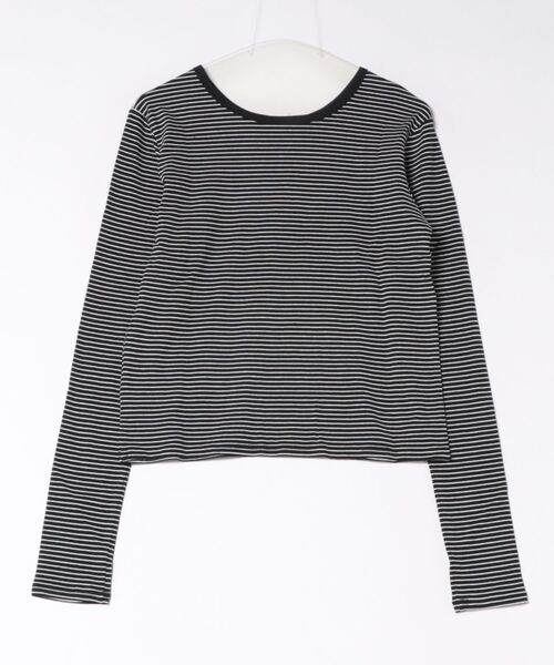 styiro（スタイロ）の「【8色展開】前後2WAY ヘンリーネック細ボーダーロンT 26AW新作 秋服 冬服 レイヤード 紅葉 お出かけ（Tシャツ/カットソー・レディース・イエロー/ピンク/オートミール/ブラウン/チャコールグレー/ホワイト/ネイビー/ブラック・FREE）」の9枚目の写真