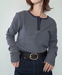 ≪数量限定≫【8色展開】前後2WAY ヘンリーネック細ボーダーロンT 26AW新作 秋服 冬服 レイヤード 紅葉 お出かけ