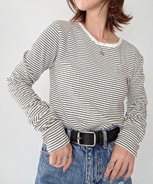 【8色展開】前後2WAY ヘンリーネック細ボーダーロンT 26AW新作 秋服 冬服 レイヤード 紅葉 お出かけ