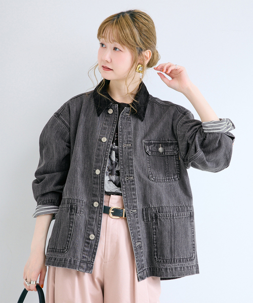 B.C STOCK(ベーセーストック)の「ウォッシャブル / DU JOUR / デュ ジュール JEAN CHORE JACKET(デニムジャケット・レディース・サックスブルー/グレー・FREE)」の1枚目の写真