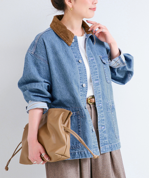 B.C STOCK(ベーセーストック)の「ウォッシャブル / DU JOUR / デュ ジュール JEAN CHORE JACKET(デニムジャケット・レディース・サックスブルー/グレー・FREE)」の2枚目の写真