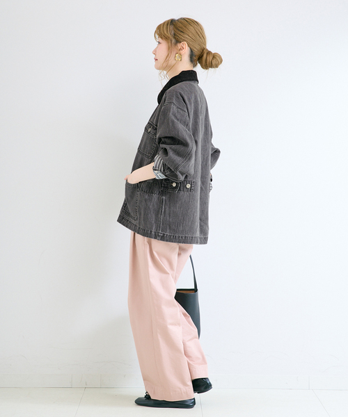 B.C STOCK(ベーセーストック)の「ウォッシャブル / DU JOUR / デュ ジュール JEAN CHORE JACKET(デニムジャケット・レディース・サックスブルー/グレー・FREE)」の4枚目の写真