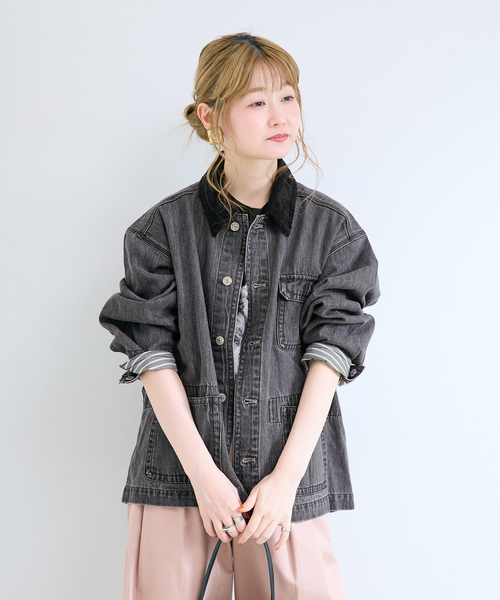B.C STOCK(ベーセーストック)の「ウォッシャブル / DU JOUR / デュ ジュール JEAN CHORE JACKET(デニムジャケット・レディース・サックスブルー/グレー・FREE)」の6枚目の写真