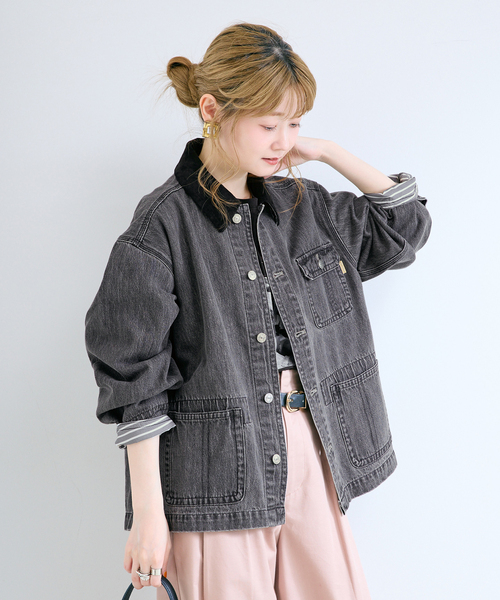 B.C STOCK(ベーセーストック)の「ウォッシャブル / DU JOUR / デュ ジュール JEAN CHORE JACKET(デニムジャケット・レディース・サックスブルー/グレー・FREE)」の7枚目の写真