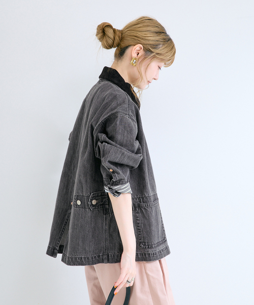 B.C STOCK(ベーセーストック)の「ウォッシャブル / DU JOUR / デュ ジュール JEAN CHORE JACKET(デニムジャケット・レディース・サックスブルー/グレー・FREE)」の8枚目の写真