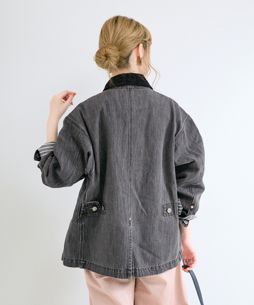 B.C STOCK(ベーセーストック)の「ウォッシャブル / DU JOUR / デュ ジュール JEAN CHORE JACKET(デニムジャケット・レディース・サックスブルー/グレー・FREE)」の9枚目の写真