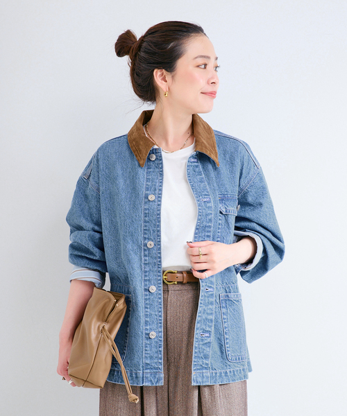 B.C STOCK(ベーセーストック)の「ウォッシャブル / DU JOUR / デュ ジュール JEAN CHORE JACKET(デニムジャケット・レディース・サックスブルー/グレー・FREE)」の13枚目の写真