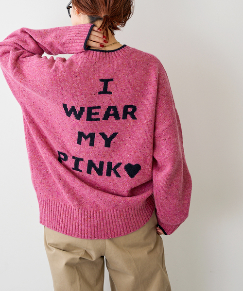Spick & Span(スピックアンドスパン)の「《WEB限定 / 追加》ロゴインターシャニット(ニット/セーター・レディース・ネイビー/ピンク/ウッド・FREE)」の3枚目の写真