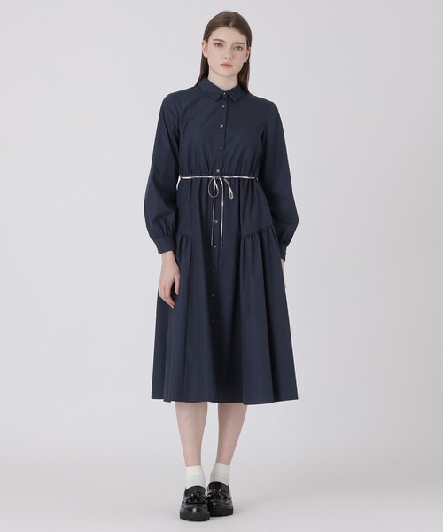 BLUE LABEL CRESTBRIDGE(ブルーレーベルクレストブリッジ)の「ギャザーシャツドレス(ワンピース・レディース・ダークネイビー/ベージュ系その他・38/40/36)」の1枚目の写真
