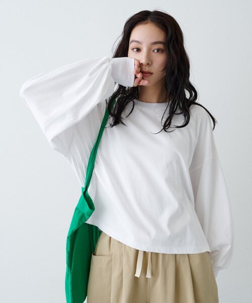 CIAOPANIC TYPY(チャオパニックティピー)の「【WEB限定】復刻!ボリュームスリーブロンTee(Tシャツ/カットソー・レディース・オフホワイト/イエロー/ホワイト系その他/サックスブルー/ピンク/ブラウン/ネイビー/チャコールグレー/グレー・ONE SIZE)」の2枚目の写真