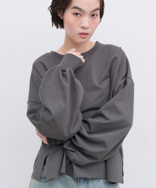 CIAOPANIC TYPY(チャオパニックティピー)の「【WEB限定】復刻!ボリュームスリーブロンTee(Tシャツ/カットソー・レディース・オフホワイト/イエロー/ホワイト系その他/サックスブルー/ピンク/ブラウン/ネイビー/チャコールグレー/グレー・ONE SIZE)」の4枚目の写真