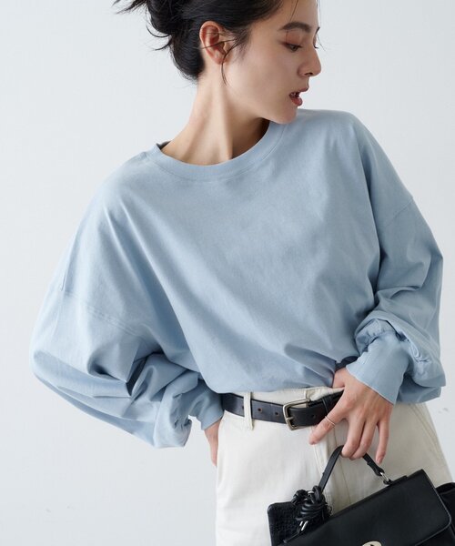 CIAOPANIC TYPY(チャオパニックティピー)の「【WEB限定】復刻!ボリュームスリーブロンTee(Tシャツ/カットソー・レディース・オフホワイト/イエロー/ホワイト系その他/サックスブルー/ピンク/ブラウン/ネイビー/チャコールグレー/グレー・ONE SIZE)」の11枚目の写真