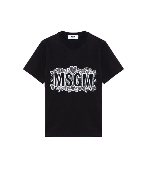 MSGM(エムエスジーエム)の「レースエンブロイダリー ロゴTシャツ(Tシャツ/カットソー・レディース・ブラック・L/XS)」の1枚目の写真