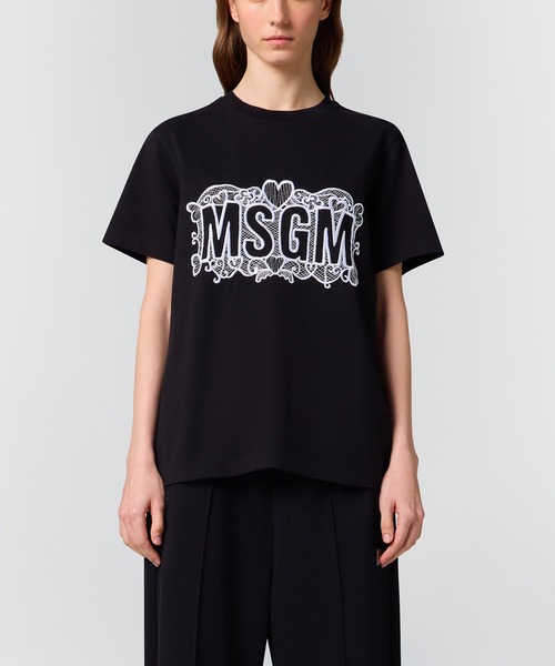 MSGM(エムエスジーエム)の「レースエンブロイダリー ロゴTシャツ(Tシャツ/カットソー・レディース・ブラック・L/XS)」の4枚目の写真
