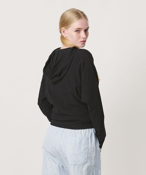 NICE WEATHER(ナイスウェザー)の「<NICE WEATHER>カシュクールフーディ プルオーバー(Tシャツ/カットソー・レディース・ライトグレー/ブラック・FREE)」の4枚目の写真