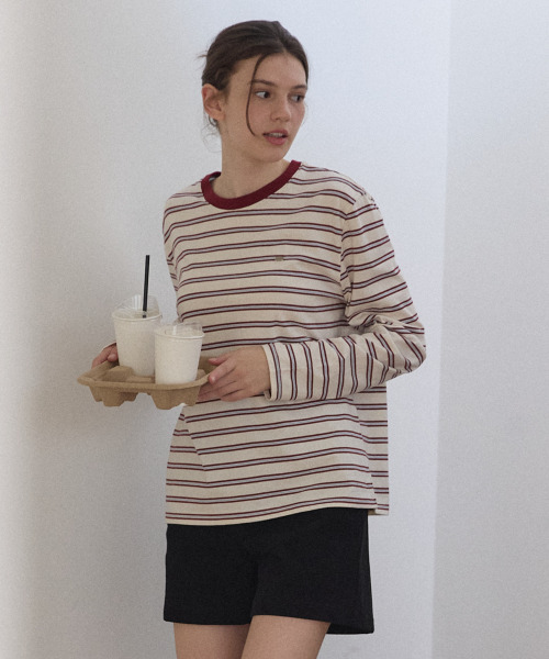 OURHOPE(アワーホープ)の「マルチストライプロゴスリーブTシャツ - アイボリー(Tシャツ/カットソー・レディース・アイボリー・ONE)」の1枚目の写真