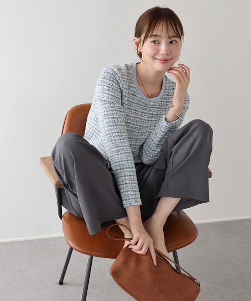 BLUEEAST（ブルーイースト）の「ツイードロングTシャツ（Tシャツ/カットソー・レディース・ブラック/ネイビー/ブルー・MEDIUM）」の3枚目の写真