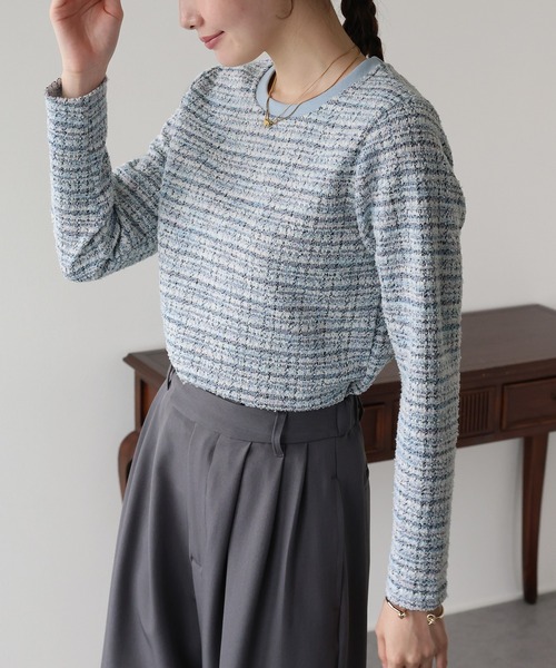 BLUEEAST（ブルーイースト）の「ツイードロングTシャツ（Tシャツ/カットソー・レディース・ブラック/ネイビー/ブルー・MEDIUM）」の6枚目の写真