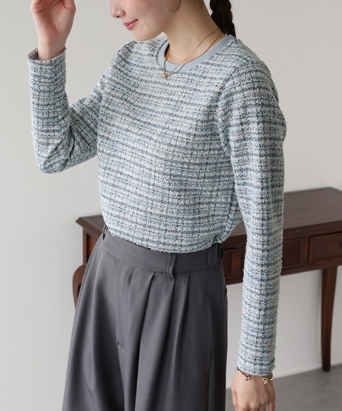 BLUEEAST（ブルーイースト）の「ツイードロングTシャツ（Tシャツ/カットソー・レディース・ブラック/ネイビー/ブルー・MEDIUM）」の18枚目の写真