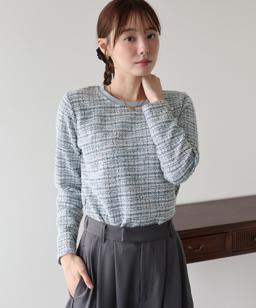 BLUEEAST（ブルーイースト）の「ツイードロングTシャツ（Tシャツ/カットソー・レディース・ブラック/ネイビー/ブルー・MEDIUM）」の20枚目の写真