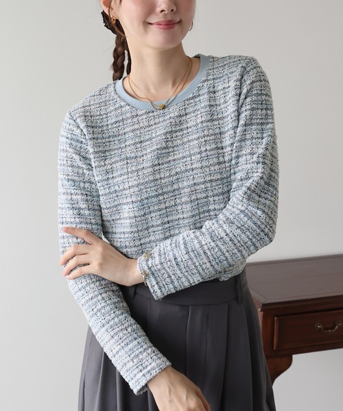 BLUEEAST（ブルーイースト）の「ツイードロングTシャツ（Tシャツ/カットソー・レディース・ブラック/ネイビー/ブルー・MEDIUM）」の17枚目の写真
