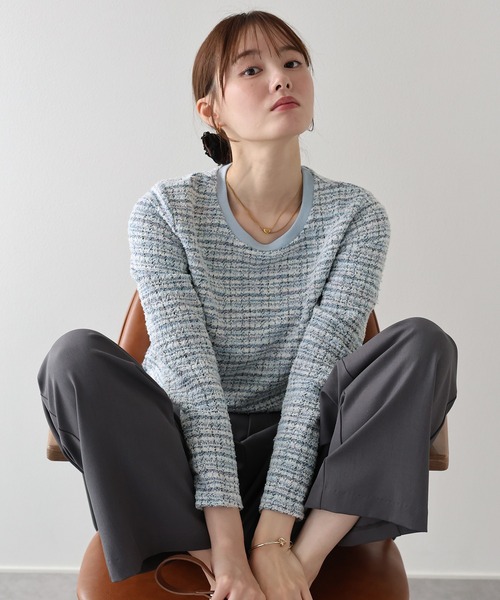 BLUEEAST（ブルーイースト）の「ツイードロングTシャツ（Tシャツ/カットソー・レディース・ブラック/ネイビー/ブルー・MEDIUM）」の19枚目の写真