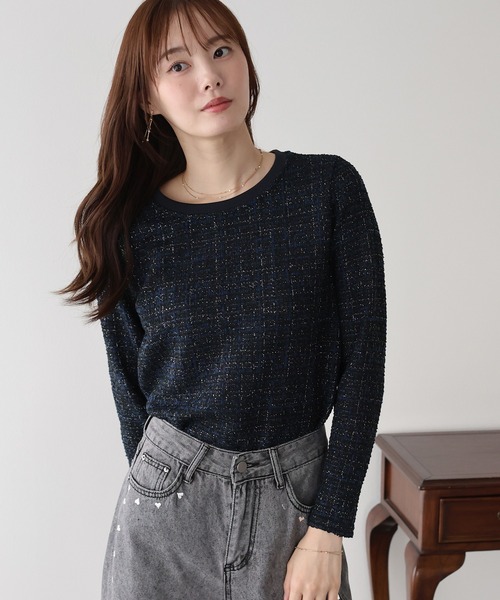 BLUEEAST（ブルーイースト）の「ツイードロングTシャツ（Tシャツ/カットソー・レディース・ブラック/ネイビー/ブルー・MEDIUM）」の13枚目の写真