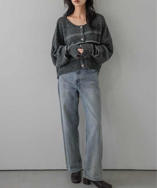 AMELY(エミリー)の「マルチボーダーニットカーディガン/羽織り/ショート丈(カーディガン/ボレロ・レディース・グリーン/グレー/ブルー/ブラウン・フリー)」の21枚目の写真