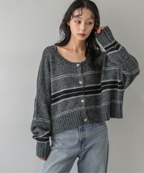 AMELY(エミリー)の「マルチボーダーニットカーディガン/羽織り/ショート丈(カーディガン/ボレロ・レディース・グリーン/グレー/ブルー/ブラウン・フリー)」の22枚目の写真
