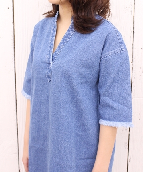 Chico（チコ）の「スキッパーデニムワンピース（ワンピース・レディース・ホワイト/ブルー/ライトブルー・FREE）」の7枚目の写真