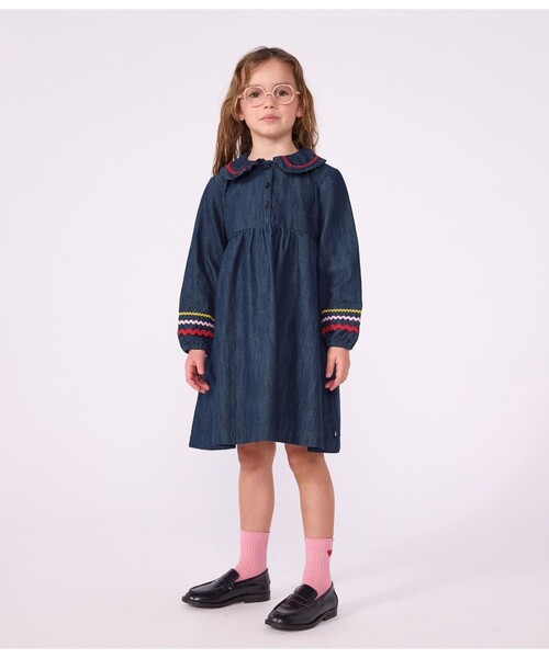 デニム長袖ワンピース（ワンピース）｜PETIT BATEAU（プチバトー）の
