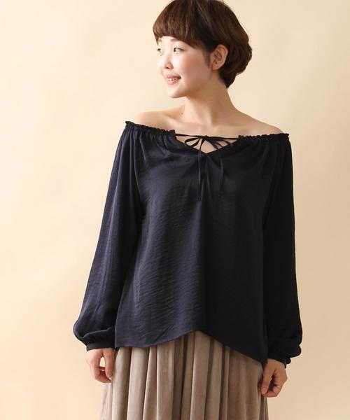 coen(コーエン)の「ヴィンテージサテンギャザーブラウス(シャツ/ブラウス・レディース・オリーブ/ネイビー/マスタード・FREE)」の10枚目の写真