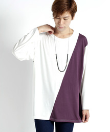 MONO-MART | 斜め切り替えバイカラーBIGドルマンカットソー(Tシャツ/カットソー)