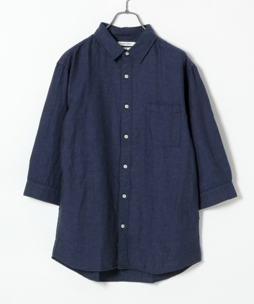 GLOBAL WORK（グローバルワーク）の「フレンチリネンコットンシャツ7分袖/738519（シャツ/ブラウス・メンズ・ブルー/グレー/ホワイト/ネイビー/カーキ・LARGE/SMALL/X-LARGE/MEDIUM）」の4枚目の写真