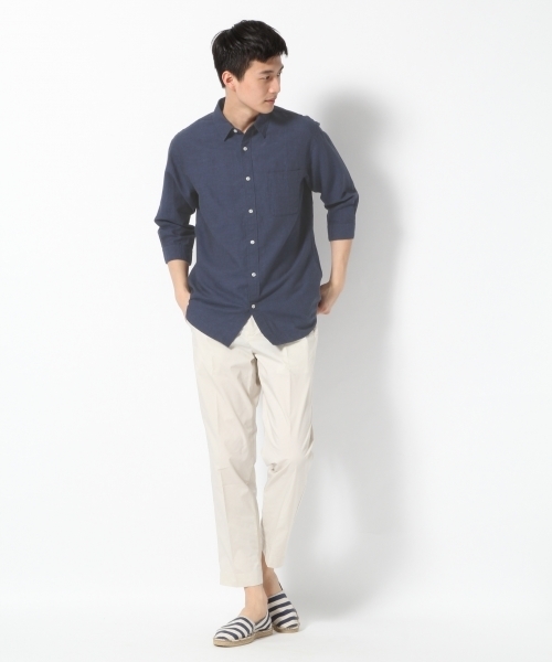 GLOBAL WORK（グローバルワーク）の「フレンチリネンコットンシャツ7分袖/738519（シャツ/ブラウス・メンズ・ブルー/グレー/ホワイト/ネイビー/カーキ・LARGE/SMALL/X-LARGE/MEDIUM）」の15枚目の写真