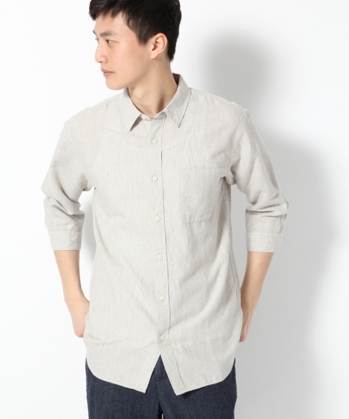 GLOBAL WORK（グローバルワーク）の「フレンチリネンコットンシャツ7分袖/738519（シャツ/ブラウス・メンズ・ブルー/グレー/ホワイト/ネイビー/カーキ・LARGE/SMALL/X-LARGE/MEDIUM）」の20枚目の写真