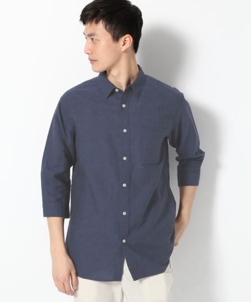 GLOBAL WORK（グローバルワーク）の「フレンチリネンコットンシャツ7分袖/738519（シャツ/ブラウス・メンズ・ブルー/グレー/ホワイト/ネイビー/カーキ・LARGE/SMALL/X-LARGE/MEDIUM）」の22枚目の写真