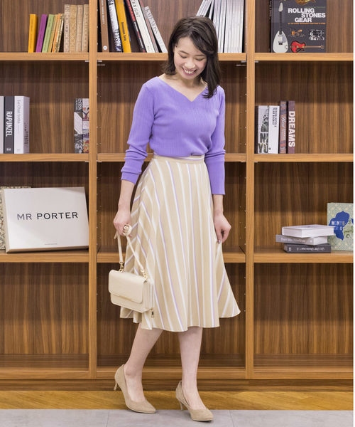 NATURAL BEAUTY BASIC（ナチュラルビューティーベーシック）の「◆ストライプフレアスカート（スカート・レディース・ベージュ系その他/ブルー系その他・X-SMALL/SMALL/MEDIUM）」の16枚目の写真