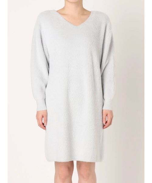 ミニシャギーVネックニットワンピース ミニシャギーVネックニットワンピース