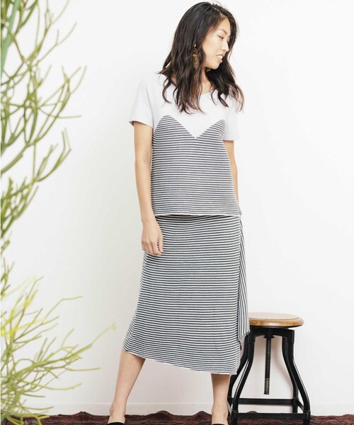 six voma(シックスヴォーマ)の「six voma ( シックスヴォーマ ) / ストライプ柄 イレギュラーヘムラインスカートStripe Irregular Hem Line Skirt SV-14201(スカート・レディース・ホワイト/ベージュ/サックスブルー・FREE)」の9枚目の写真
